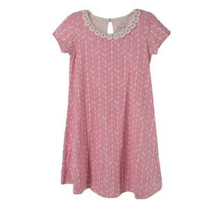 Lauren James Caroline Dress Size S Pink Short Sleeve Lace Preppy Rope Pattern